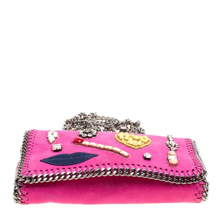 Pre Owned Stella McCartney Pink Faux Leather Embellished Falabella Crossbody Bag