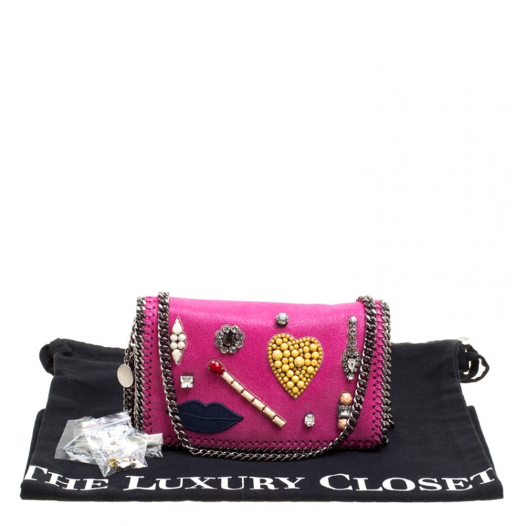 Pre Owned Stella McCartney Pink Faux Leather Embellished Falabella Crossbody Bag