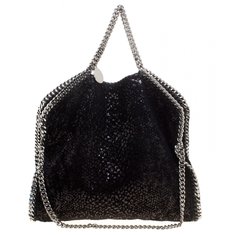 Pre Owned Stella McCartney Black Sequins and Velvet Small Falabella Tote