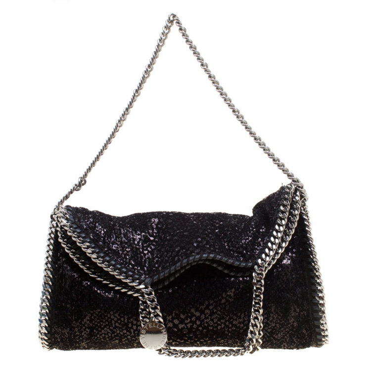 Pre Owned Stella McCartney Black Sequins and Velvet Small Falabella Tote