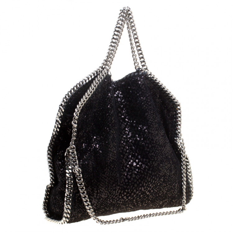 Pre Owned Stella McCartney Black Sequins and Velvet Small Falabella Tote