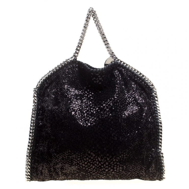 Pre Owned Stella McCartney Black Sequins and Velvet Small Falabella Tote