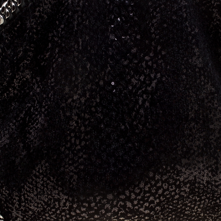 Pre Owned Stella McCartney Black Sequins and Velvet Small Falabella Tote