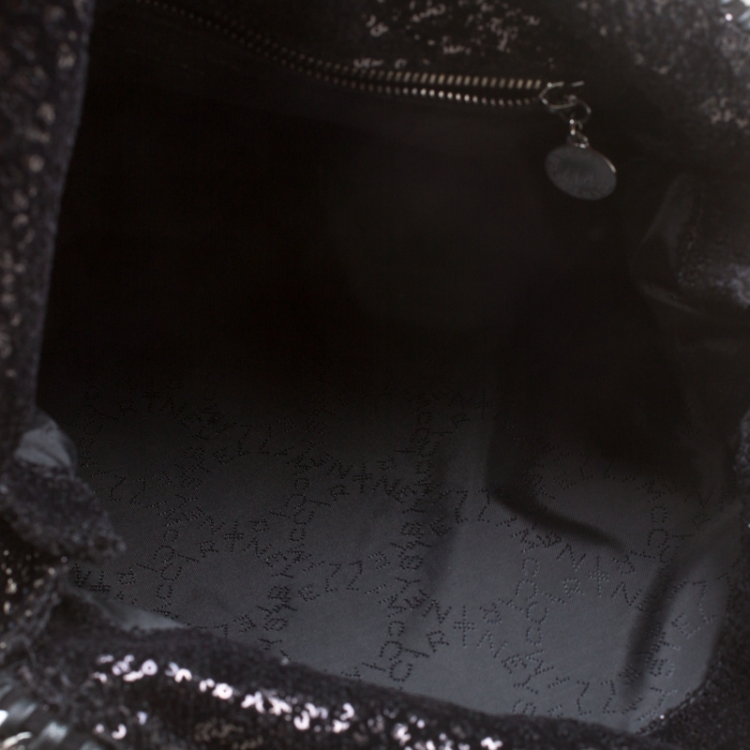 Pre Owned Stella McCartney Black Sequins and Velvet Small Falabella Tote
