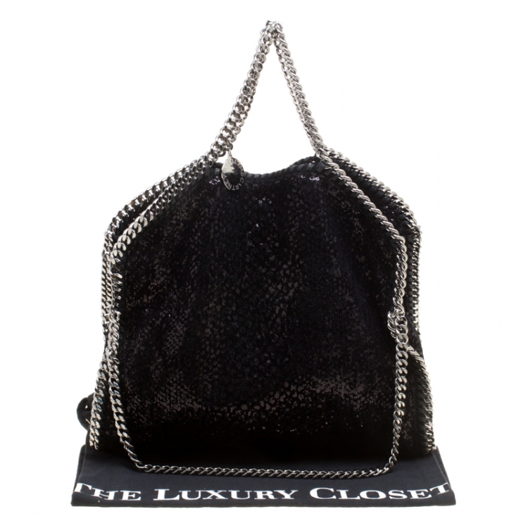 Pre Owned Stella McCartney Black Sequins and Velvet Small Falabella Tote