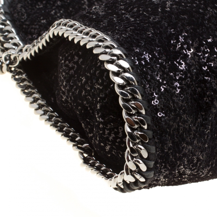 Pre Owned Stella McCartney Black Sequins and Velvet Small Falabella Tote