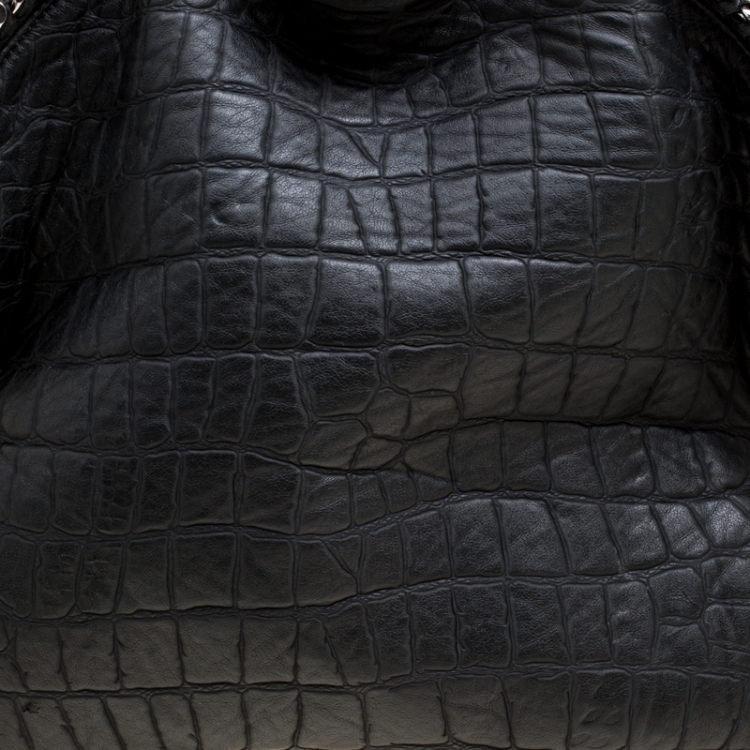 Pre Owned Stella McCartney Black Croc Embossed Faux Leather Small Falabella Tote