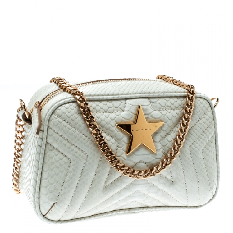 Pre Owned  Stella McCartney Off White Faux Python Star Crossbody Bag