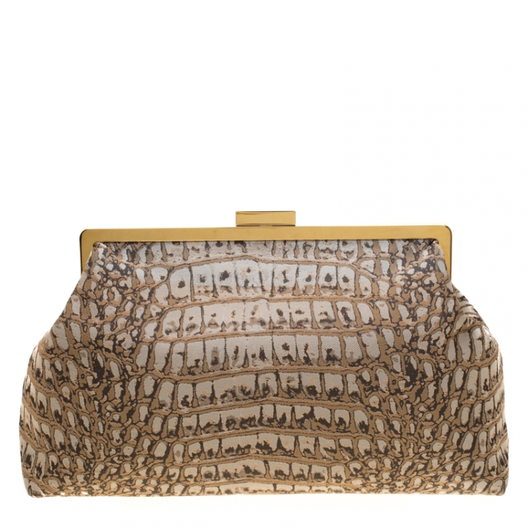 Pre Owned Stella McCartney Crocodile Print Canvas Oversized Clutch