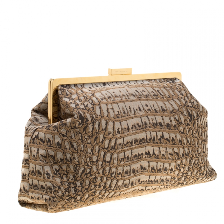 Pre Owned Stella McCartney Crocodile Print Canvas Oversized Clutch