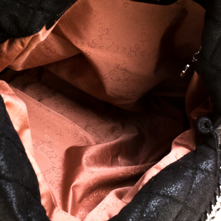 Pre Owned Stella Mccartney Black Quilted Faux Leather Falabella Shaggy Deer Tote