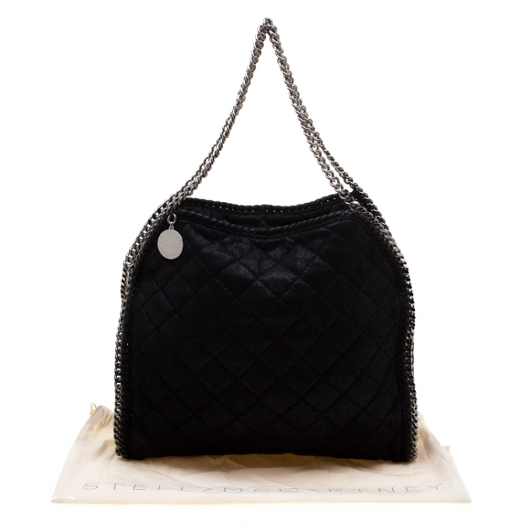 Pre Owned Stella Mccartney Black Quilted Faux Leather Falabella Shaggy Deer Tote