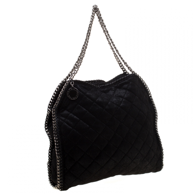 Pre Owned Stella Mccartney Black Quilted Faux Leather Falabella Shaggy Deer Tote
