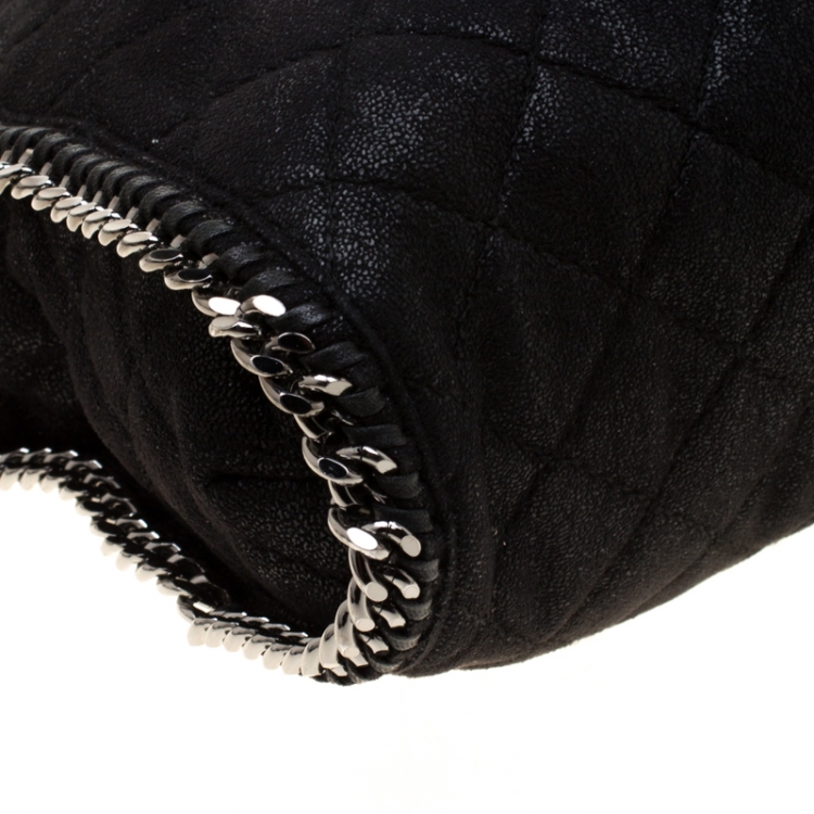 Pre Owned Stella Mccartney Black Quilted Faux Leather Falabella Shaggy Deer Tote