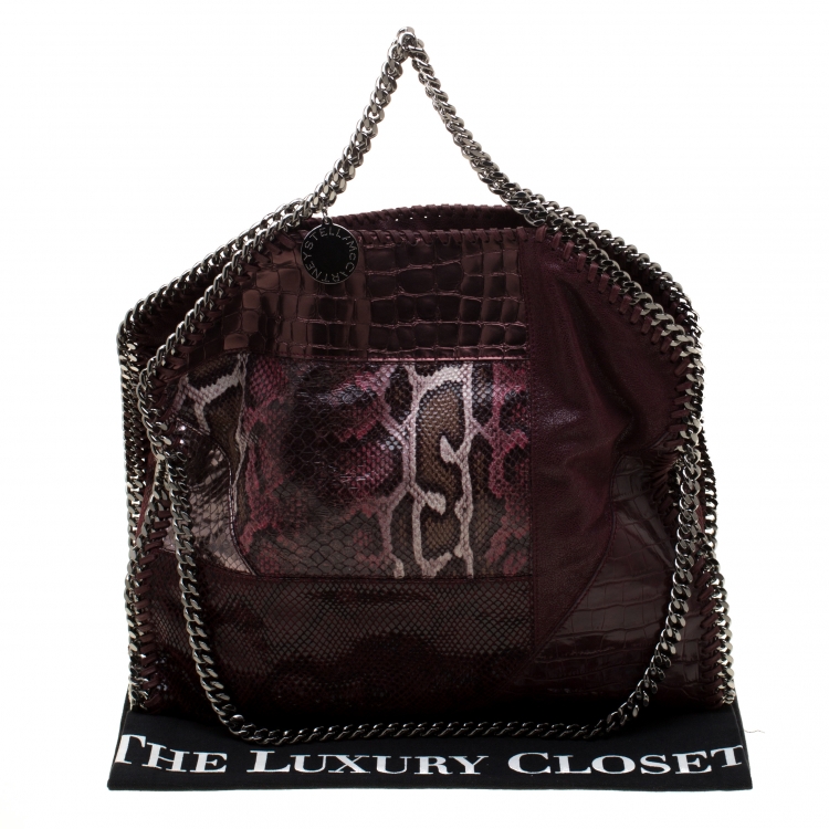 مملوكة مسبقًا Stella McCartney Burgundy Faux-Python and Crocodile Embossed Leather Falabella Tote Bag