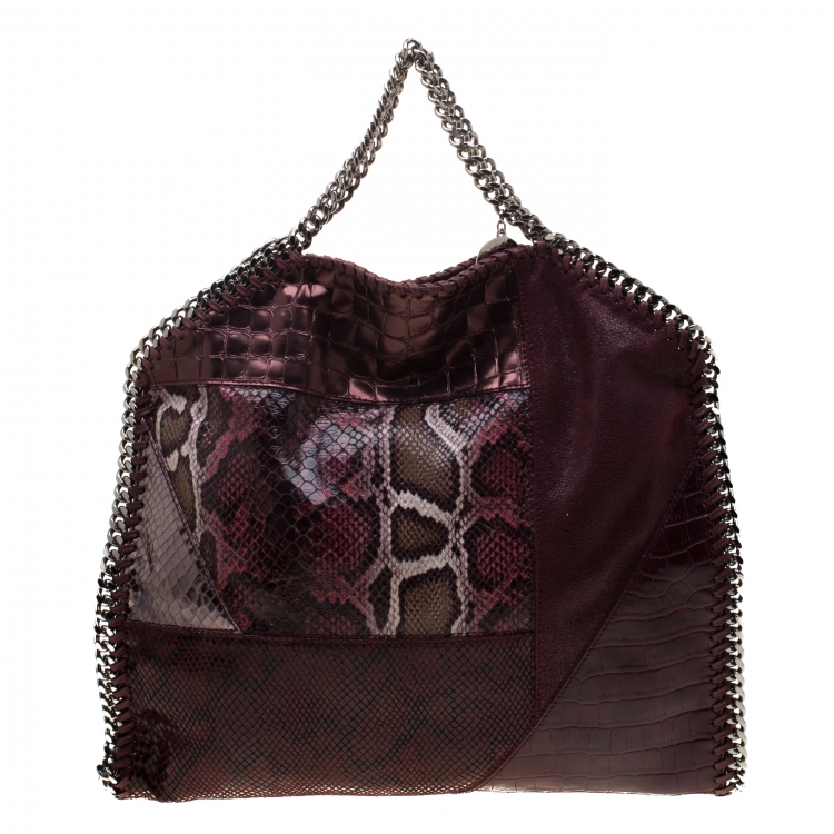 مملوكة مسبقًا Stella McCartney Burgundy Faux-Python and Crocodile Embossed Leather Falabella Tote Bag