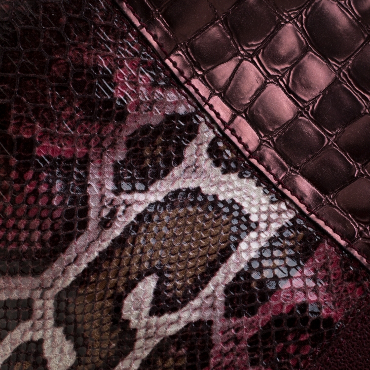 مملوكة مسبقًا Stella McCartney Burgundy Faux-Python and Crocodile Embossed Leather Falabella Tote Bag