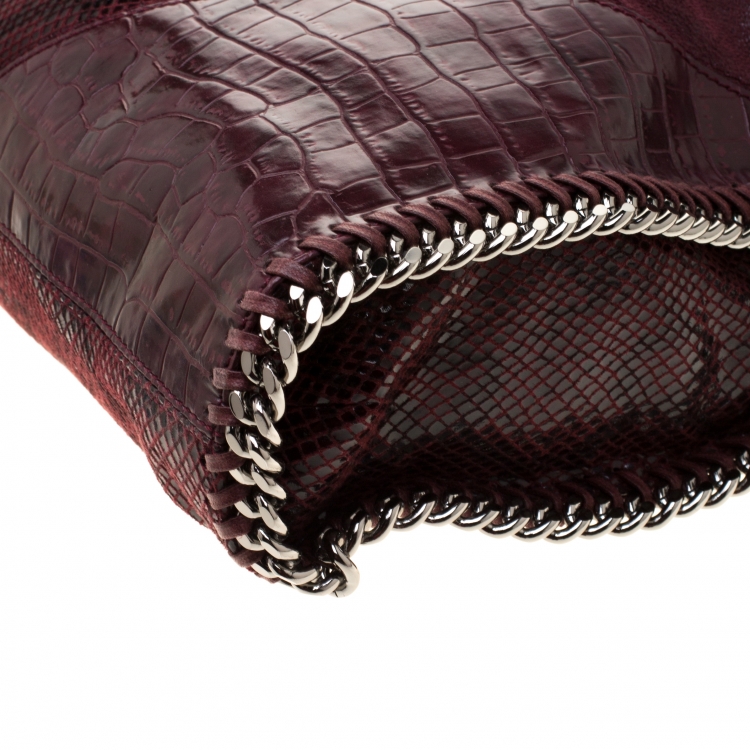 مملوكة مسبقًا Stella McCartney Burgundy Faux-Python and Crocodile Embossed Leather Falabella Tote Bag