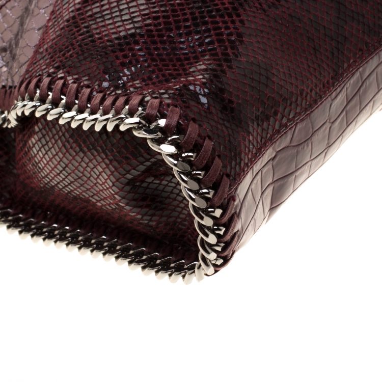 مملوكة مسبقًا Stella McCartney Burgundy Faux-Python and Crocodile Embossed Leather Falabella Tote Bag