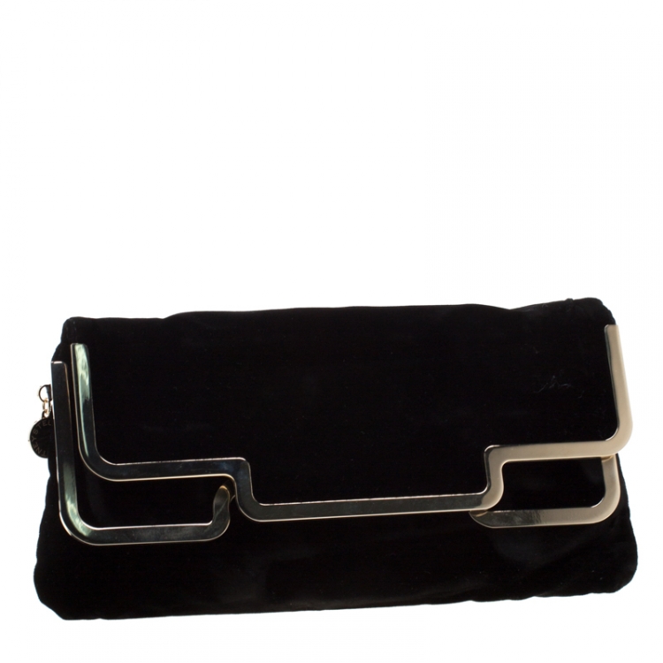 Pre Owned Stella McCartney Black Velvet Metal Clutch