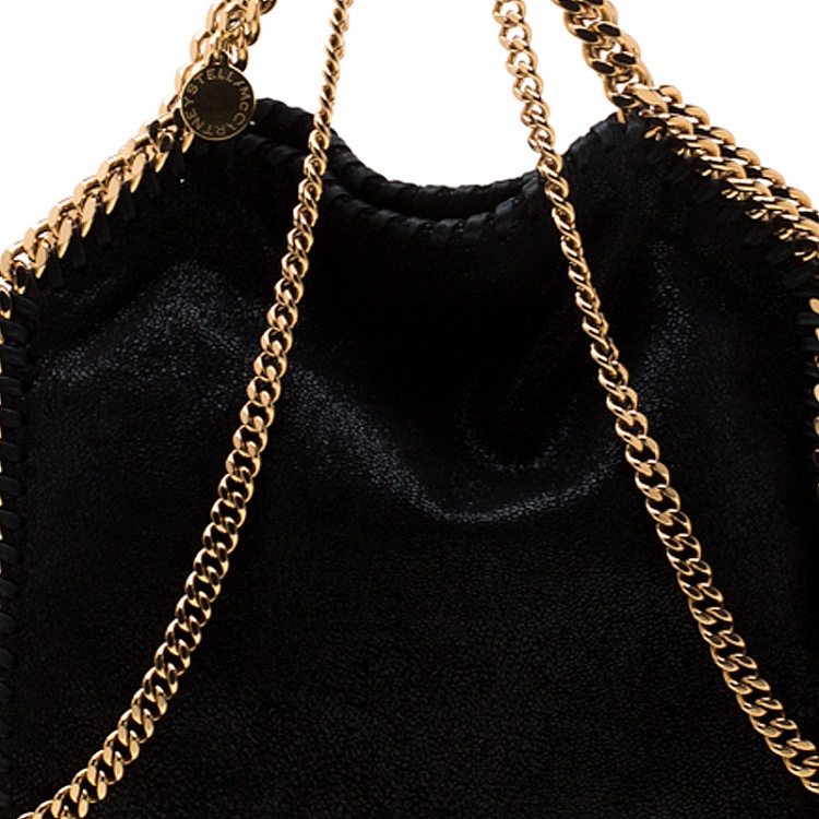 Pre Owned Stella McCartney Black Faux Leather Mini Falabella Shaggy Deer Tote