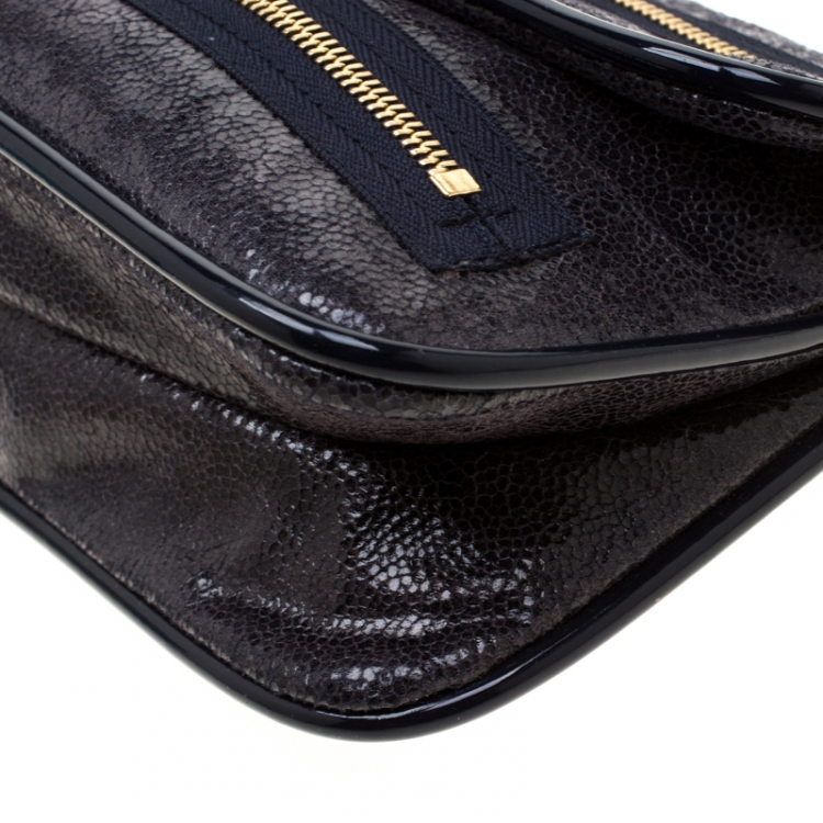 Pre Owned Stella McCartney Navy Blue Faux Leather Double Zip Clutch