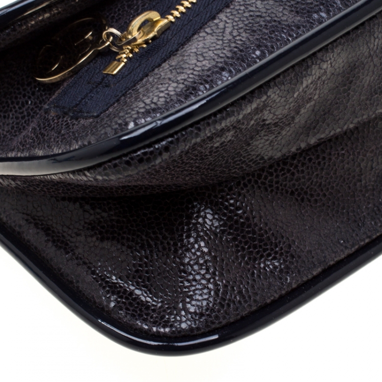 Pre Owned Stella McCartney Navy Blue Faux Leather Double Zip Clutch