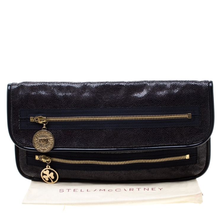 Pre Owned Stella McCartney Navy Blue Faux Leather Double Zip Clutch