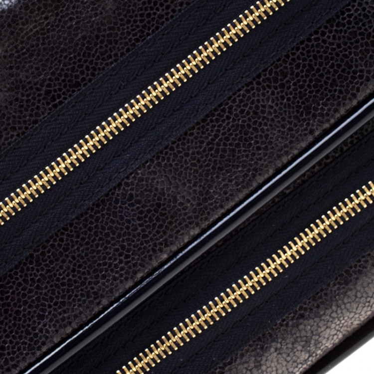 Pre Owned Stella McCartney Navy Blue Faux Leather Double Zip Clutch