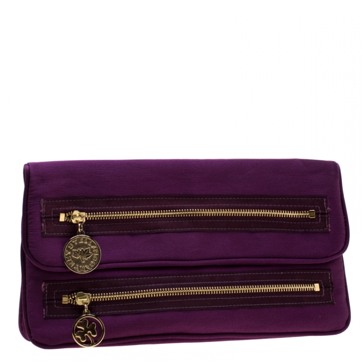 مملوكة مسبقًا Stella McCartney Purple Satin Double Zip Clutch