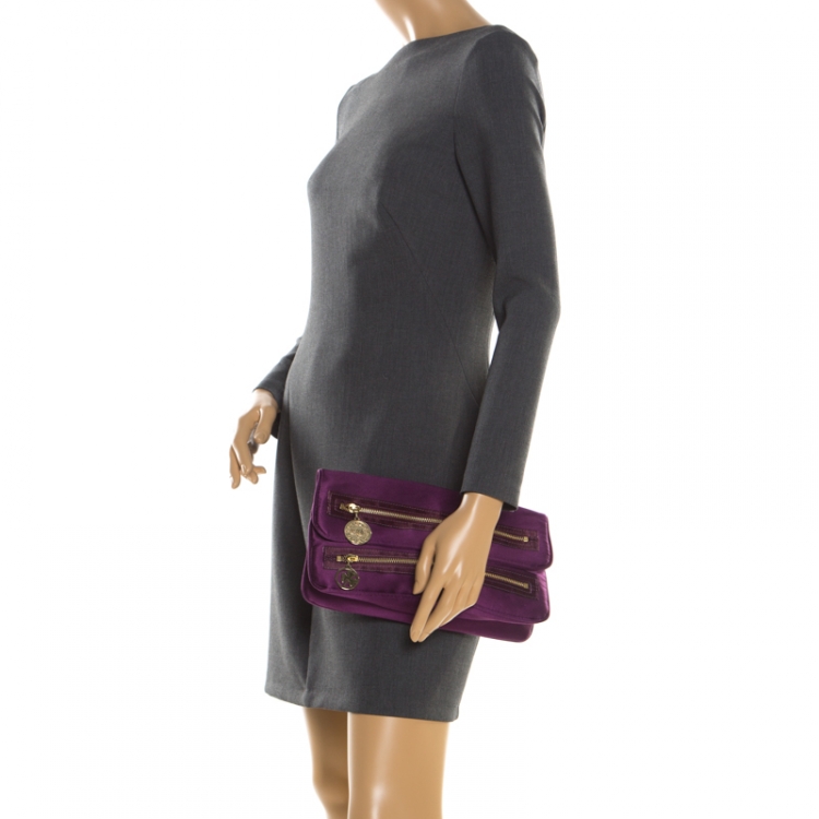 مملوكة مسبقًا Stella McCartney Purple Satin Double Zip Clutch