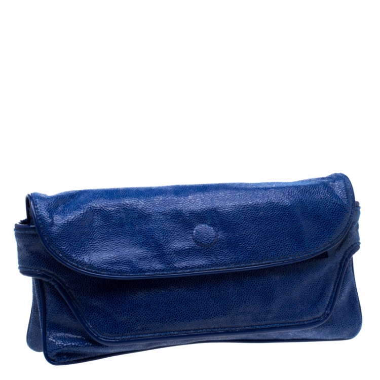 Pre Owned Stella McCartney Blue Faux Leather Appaloosa Clutch