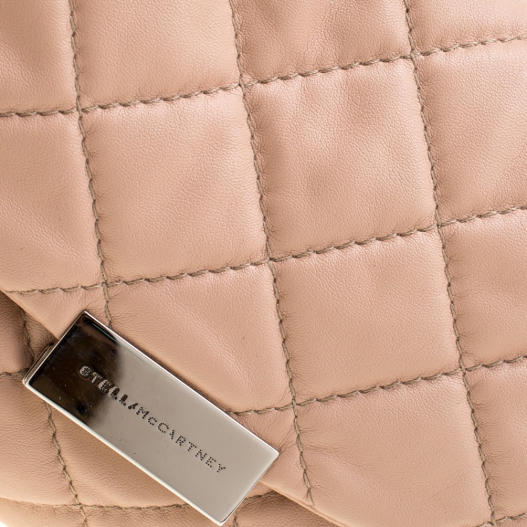 Pre Owned Stella McCartney Beige Quilted Faux Leather Medium Beckett Chain Shoulder Bag