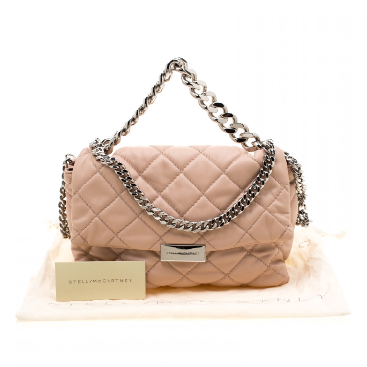 Pre Owned Stella McCartney Beige Quilted Faux Leather Medium Beckett Chain Shoulder Bag