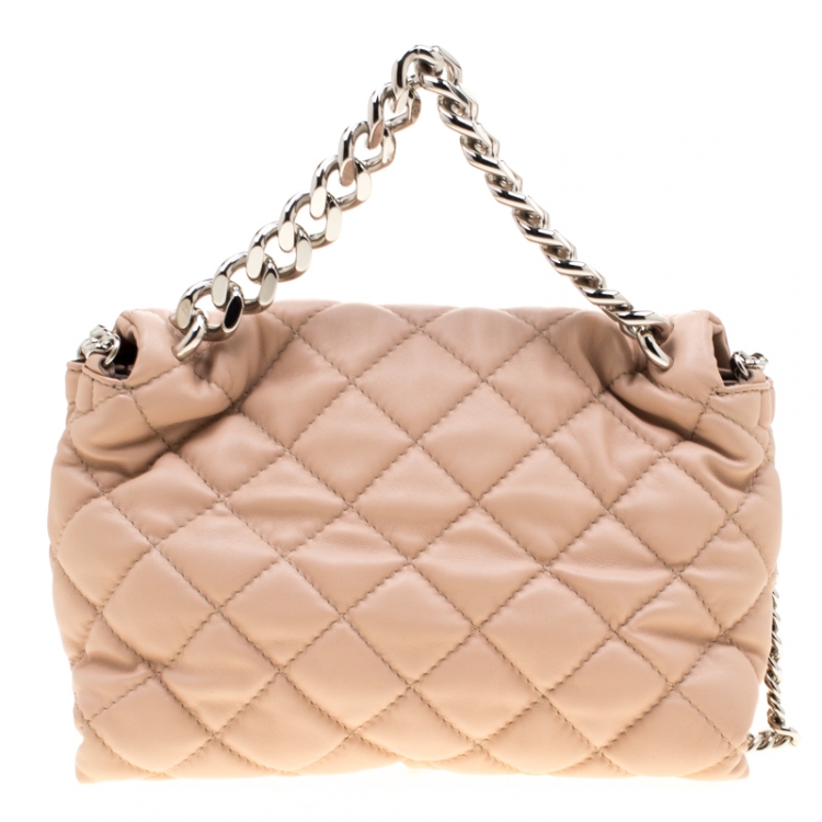 Pre Owned Stella McCartney Beige Quilted Faux Leather Medium Beckett Chain Shoulder Bag