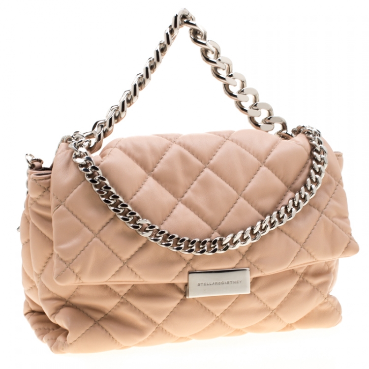 Pre Owned Stella McCartney Beige Quilted Faux Leather Medium Beckett Chain Shoulder Bag
