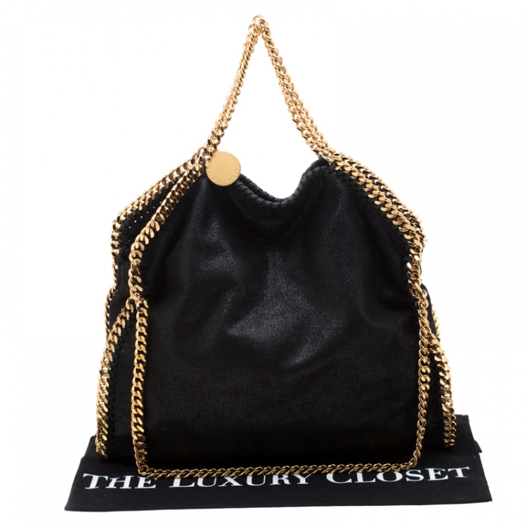مملوكة مسبقًا  Stella McCartney Black Faux Leather Medium Falabella Fold Over Tote