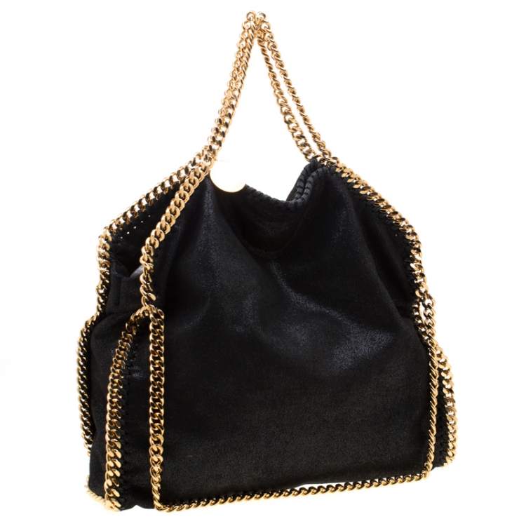 مملوكة مسبقًا  Stella McCartney Black Faux Leather Medium Falabella Fold Over Tote