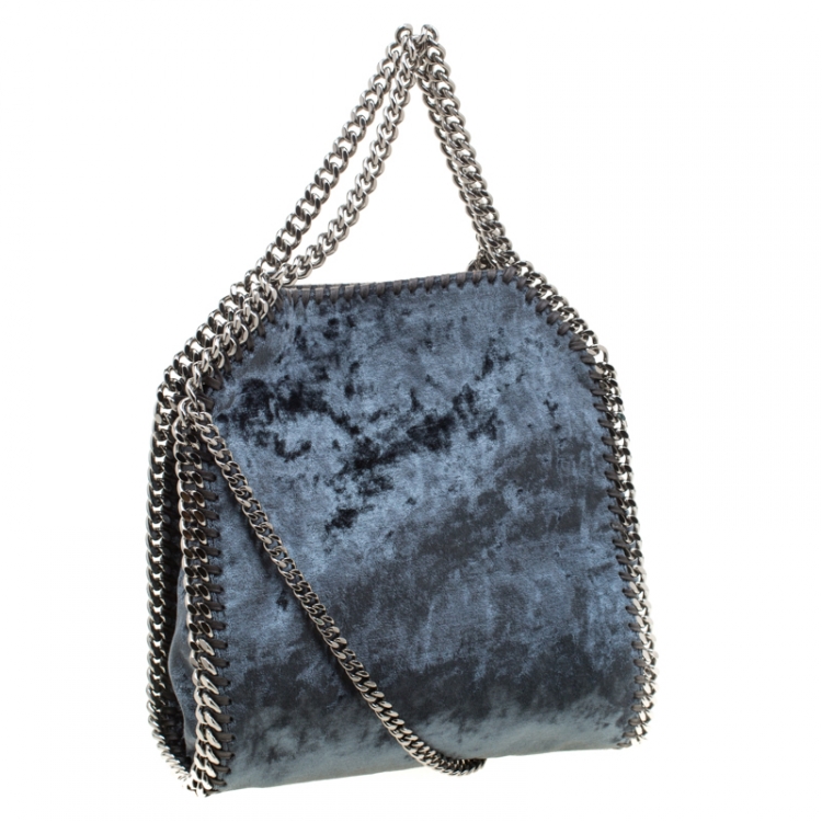 Pre Owned Stella McCartney Blue Velvet Mini Falabella Tote