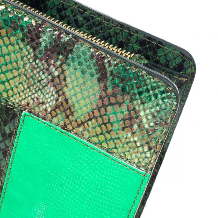 Pre Owned Stella McCartney Loretta ‘Waverly’ Exotic Skins Patchwork Green Clutch