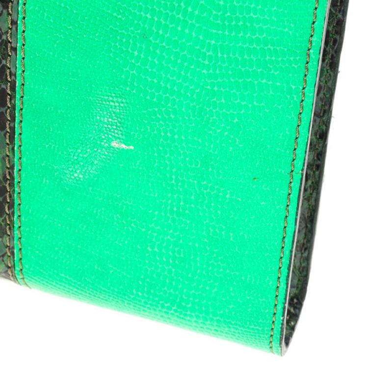 Pre Owned Stella McCartney Loretta ‘Waverly’ Exotic Skins Patchwork Green Clutch