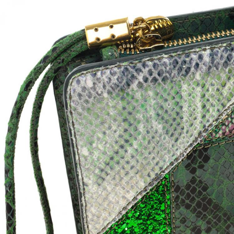 Pre Owned Stella McCartney Loretta ‘Waverly’ Exotic Skins Patchwork Green Clutch