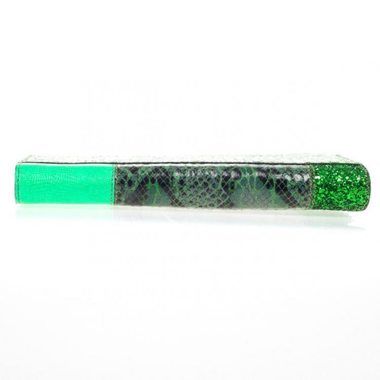 Pre Owned Stella McCartney Loretta ‘Waverly’ Exotic Skins Patchwork Green Clutch