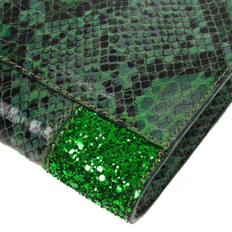 Pre Owned Stella McCartney Loretta ‘Waverly’ Exotic Skins Patchwork Green Clutch