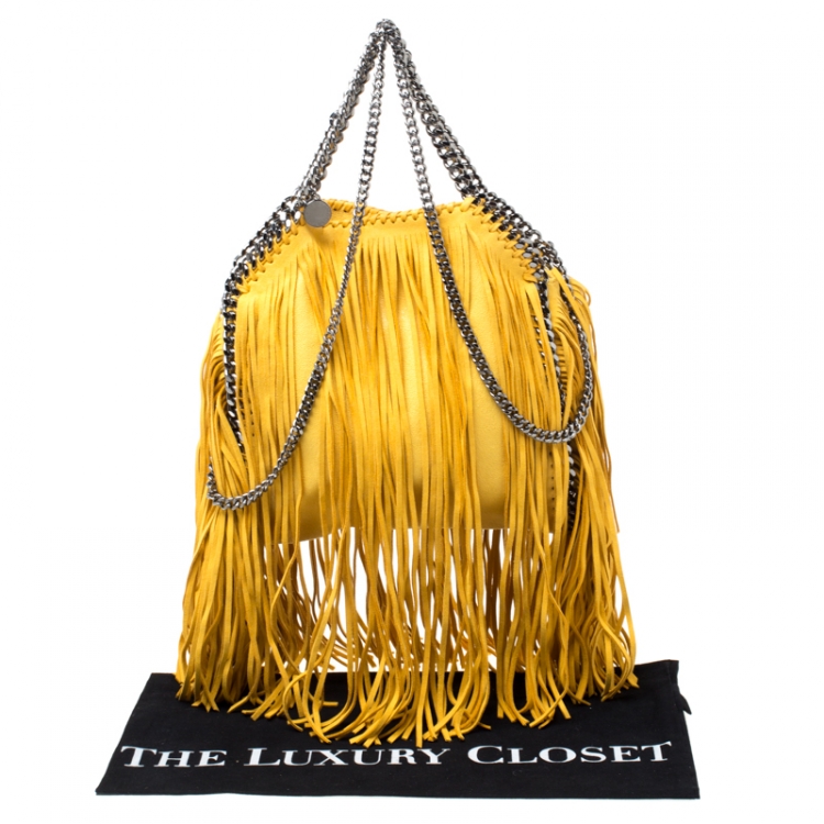 Pre Owned Stella McCartney Yellow Faux Leather Mini Falabella Fringe Tote