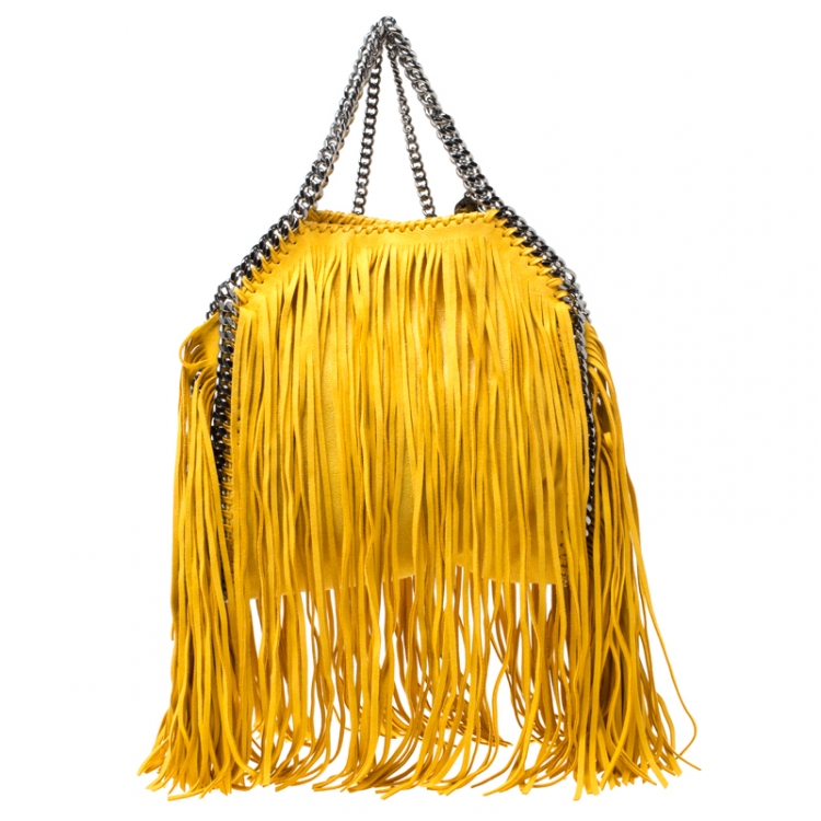 Pre Owned Stella McCartney Yellow Faux Leather Mini Falabella Fringe Tote
