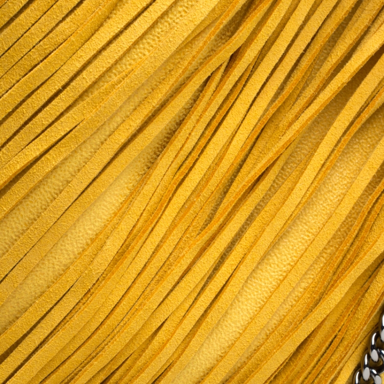Pre Owned Stella McCartney Yellow Faux Leather Mini Falabella Fringe Tote