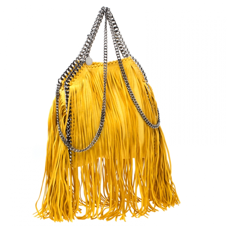 Pre Owned Stella McCartney Yellow Faux Leather Mini Falabella Fringe Tote