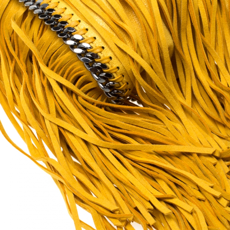 Pre Owned Stella McCartney Yellow Faux Leather Mini Falabella Fringe Tote
