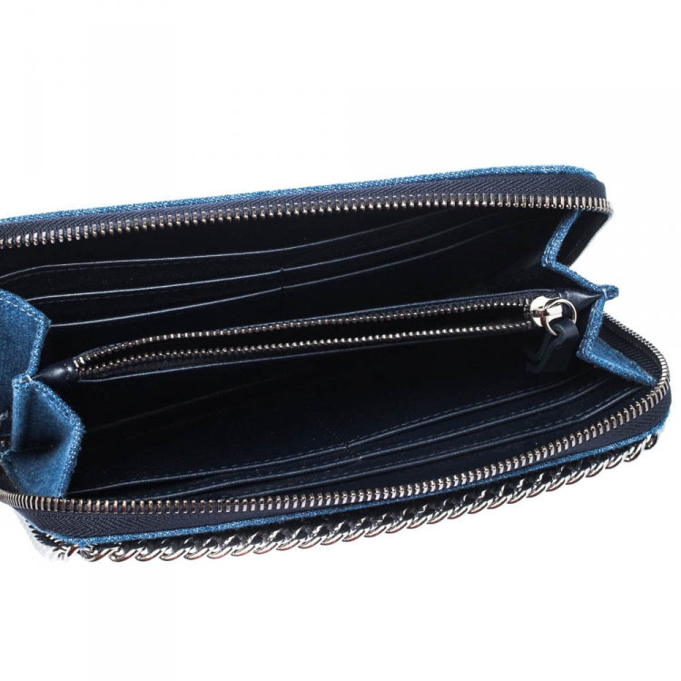 Pre Owned Stella McCartney Blue Denim Falabella Zip Around Wallet  